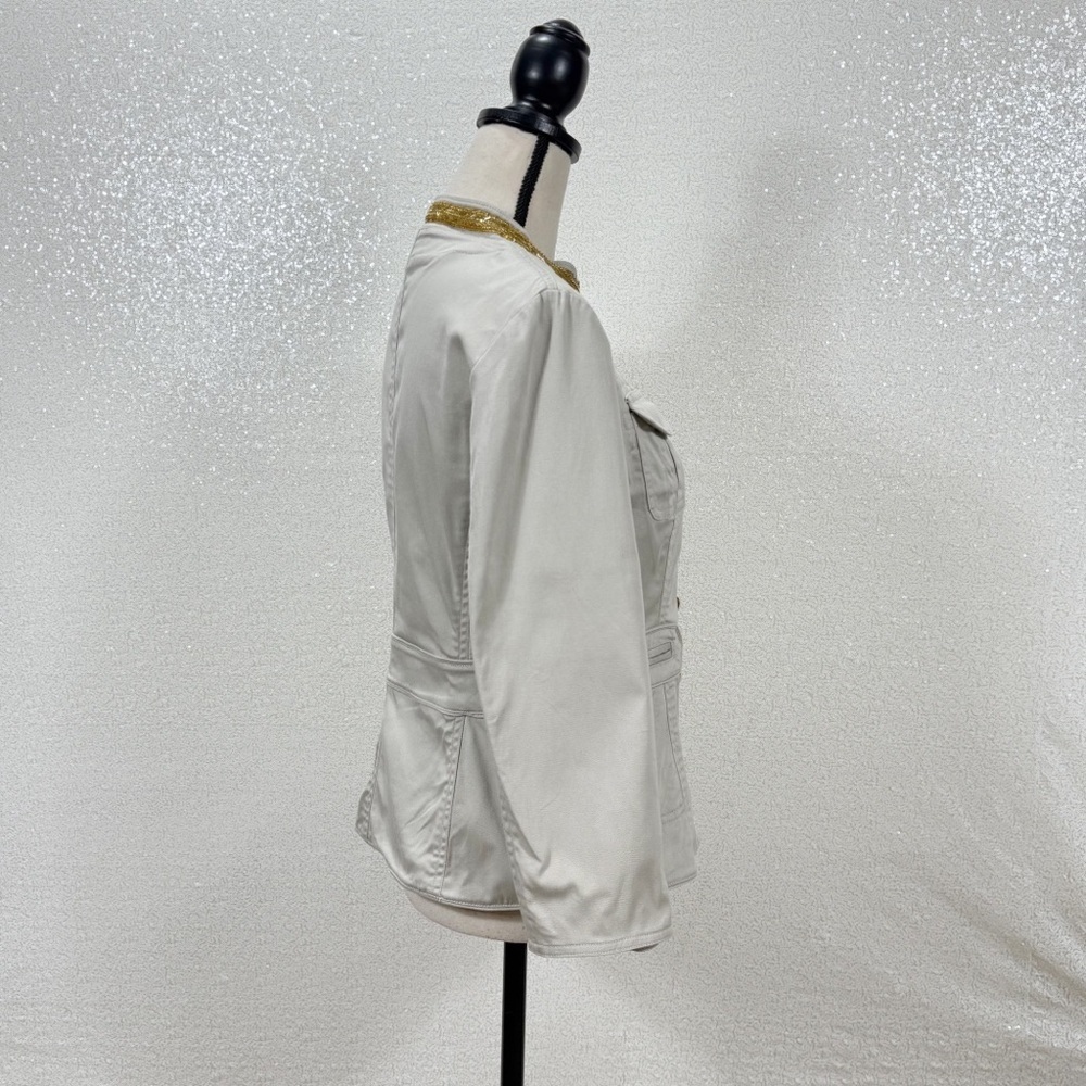 Michael Michael Kors Military Style Jacket Beige Gold Button Trim Size 8 - Picture 10 of 11